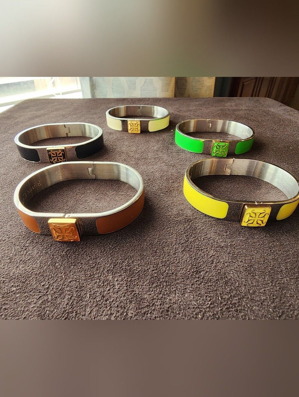 Lot of 5 Rustic Cuff Jordan Hinged Enamel Logo Bangle Bracelets